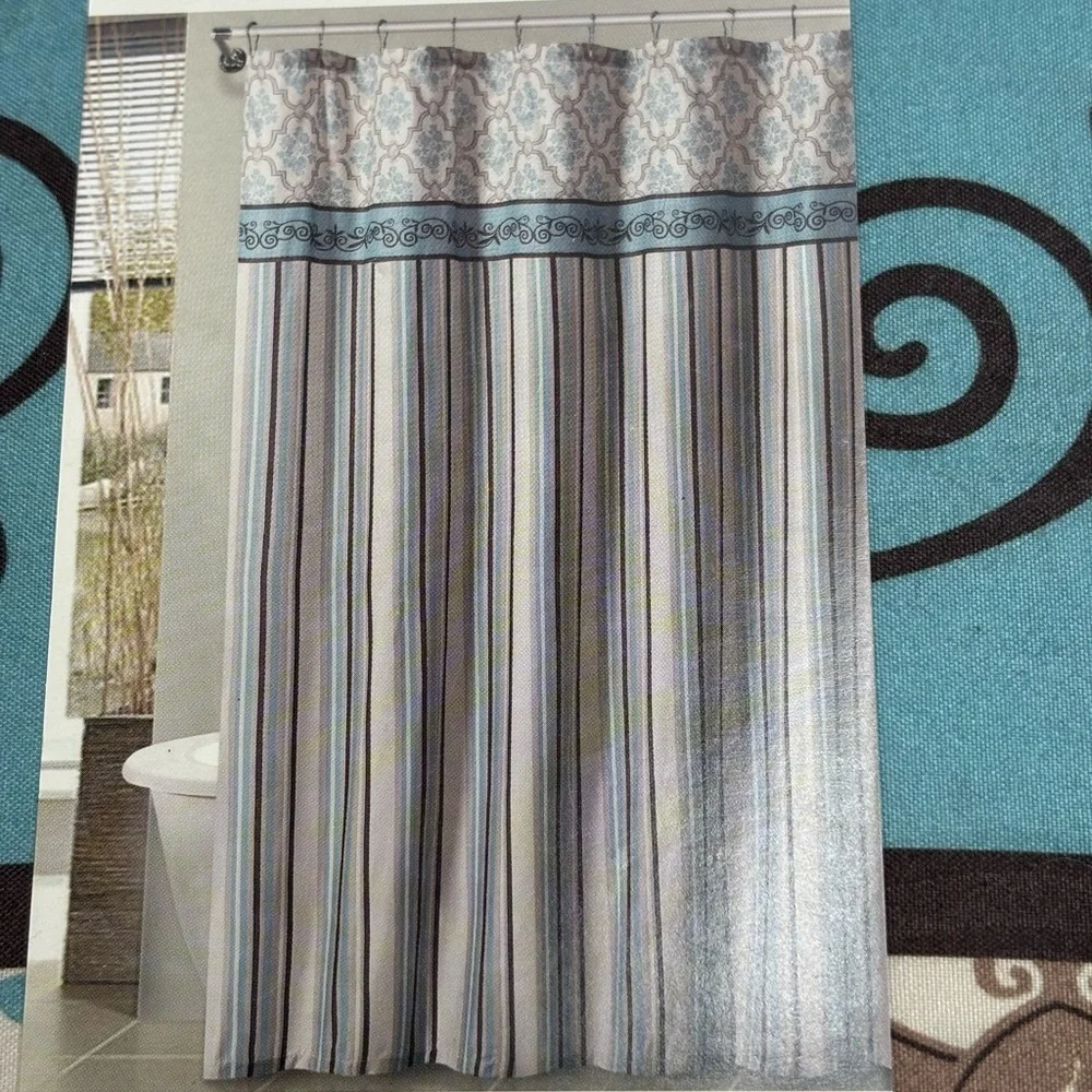 Comfort Bay Neutral Beige & Cream Stripe Textured Shower Curtain 70”X72” NEW
